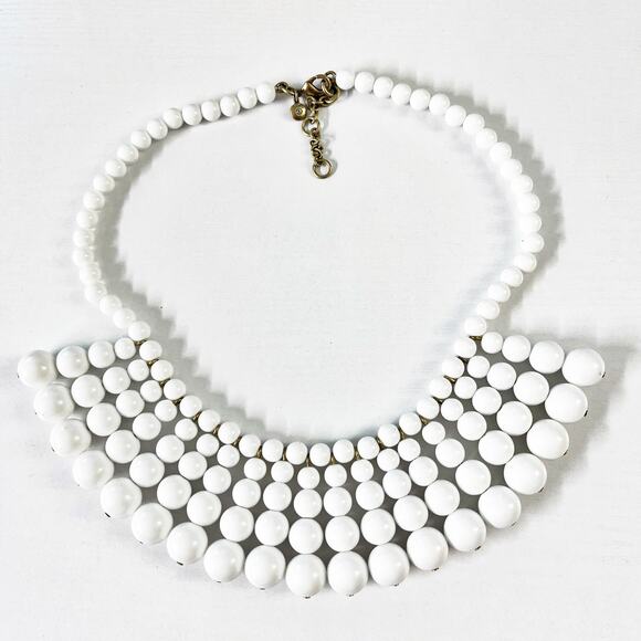 J. Crew White Beaded Bib Statement Necklace - Picture 2 of 7